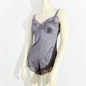 Vintage Dark Mauve Lace Trimmed Lingerie Romper / Playsuit / Teddy / size Small